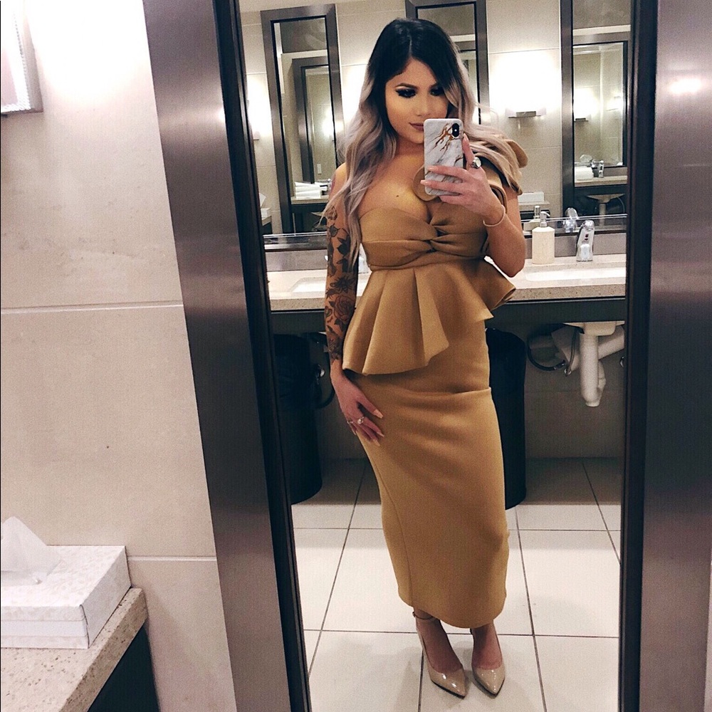 Darla Nude one shoulder ruffle dress